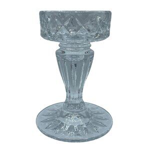Block Crystal Taper Candle Holder Votive Clear Heavy 5.5" VTG